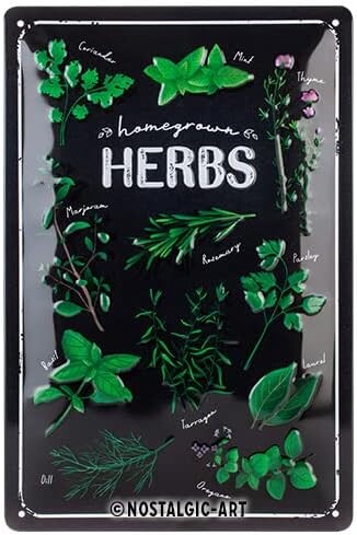 Plechová cedule Homegrown Herbs, 20 x 30 cm