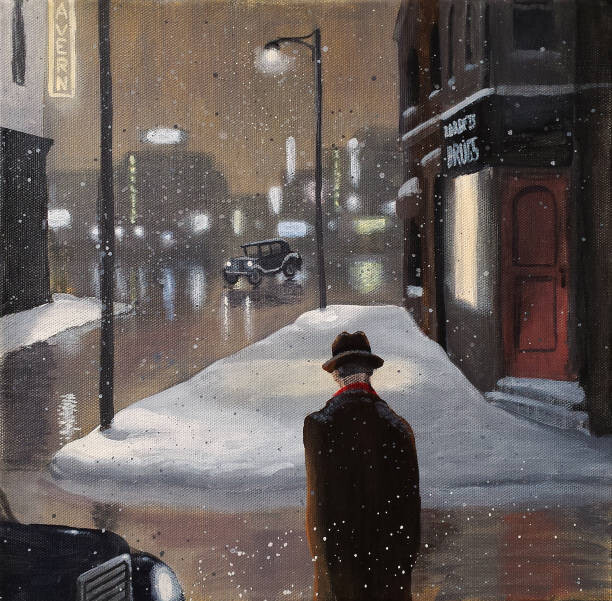 Ilustrace Retro Street Scene, Dave Rheaume Artist, 40 × 40 cm