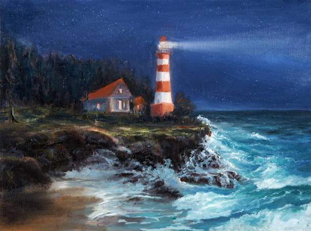 Ilustrace Lighthouse at night, borojoint, 40 × 30 cm