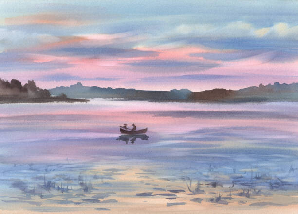 Ilustrace A lake in the evening light, Eglelip, 40 × 30 cm