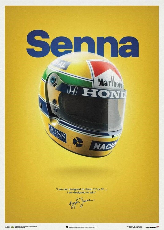 Umělecký tisk McLaren MP4/4 - Ayrton Senna - Helmet - San Marino GP - 1988 - Poster, 50 × 70 cm