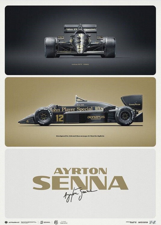 Umělecký tisk Lotus 97T - Ayrton Senna - The First Win - Estoril, 1985, 50 × 70 cm