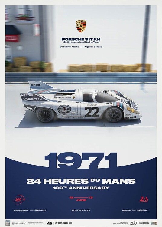 Levně Umělecký tisk Porsche 917 KH - 24h Le Mans - 100th Anniversary - 1971, Automobilist, 50 × 70 cm