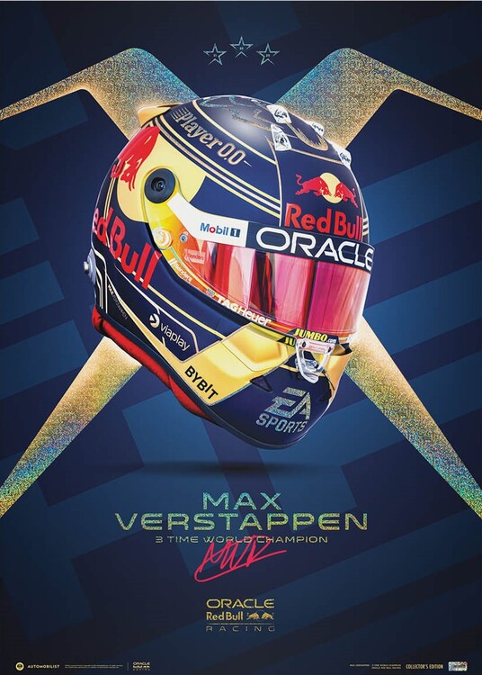 Levně Umělecký tisk Oracle Red Bull Racing - Max Verstappen - Helmet - Champion - 2023, Automobilist, 50 × 70 cm