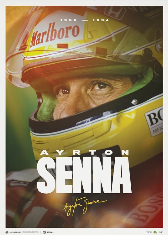 Levně Umělecký tisk Ayrton Senna - Designed to Win - 2023, Automobilist, 50 × 70 cm