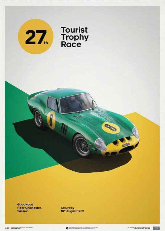 Umělecký tisk Ferrari 250 GTO - Green - Goodwood TT - 1962 - Limited Poster, 50 × 70 cm