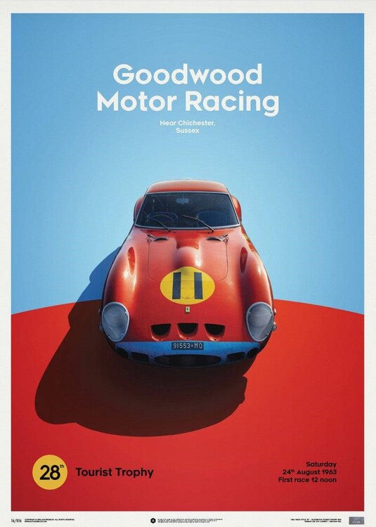 Umělecký tisk Ferrari 250 GTO - Red - Goodwood TT - 1963 - Limited Poster, 50 × 70 cm