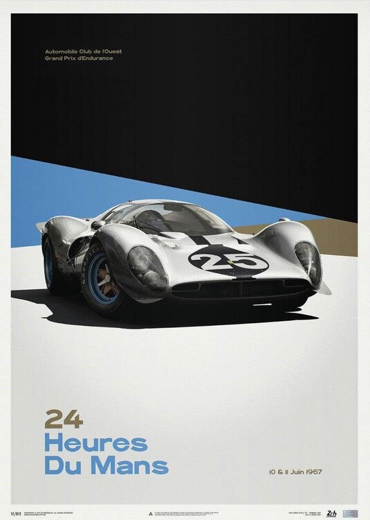 Umělecký tisk Ferrari 412P - White - 24 hours of Le Mans - 1967 - Limited Poster, 50 × 70 cm