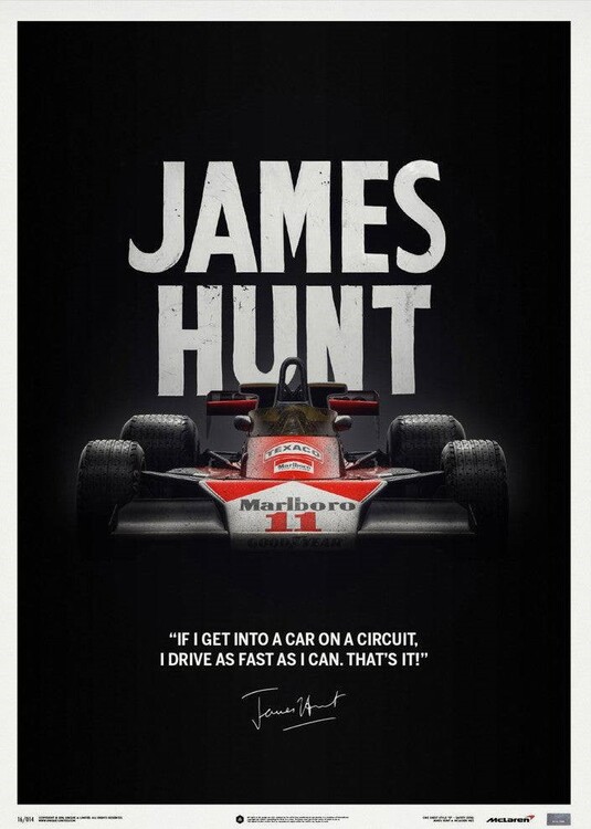 Umělecký tisk McLaren M23 - James Hunt - Quote - Japanese GP - 1976 - Limited Poster, 50 × 70 cm