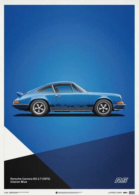 Umělecký tisk Porsche 911 RS - Blue - Limited Poster, 50 × 70 cm