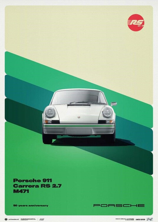 Stampa d'arte Porsche 911 RS - 50th Anniversary - 1973 - White