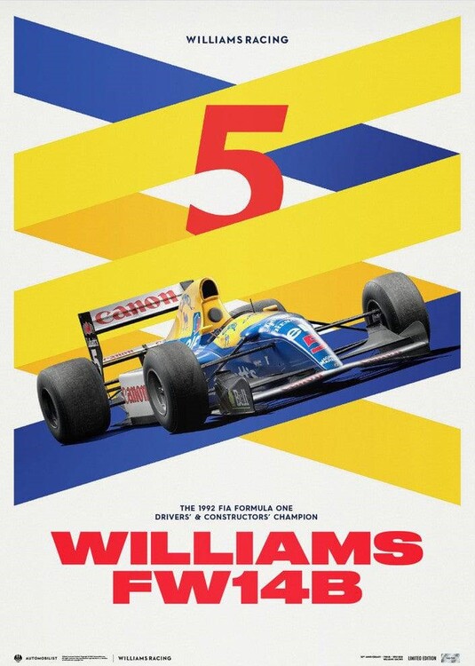Umělecký tisk Williams Racing - Red Five - F1® World Drivers' & Constructors' Champion - 1992