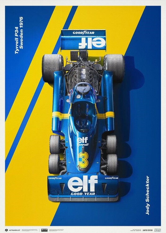 Levně Umělecký tisk Tyrrell P34 - Jody Scheckter - Swedish Grand Prix - 1976, Automobilist, 50 × 70 cm
