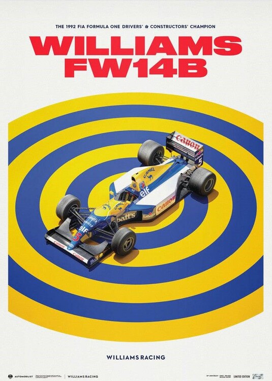 Umělecký tisk Williams Racing - FW14B - F1® World Drivers' Champion - 1992, 50 × 70 cm