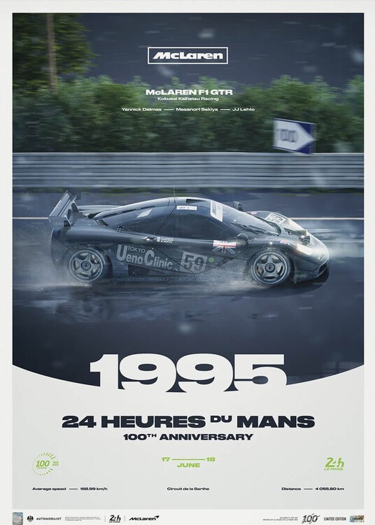 Levně Umělecký tisk McLaren F1 GTR - 24h Le Mans - 100th Anniversary - 1995, Automobilist, 50 × 70 cm