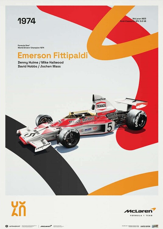 Umělecký tisk McLaren Racing - M23 - 60th Anniversary - 1974, 50 × 70 cm