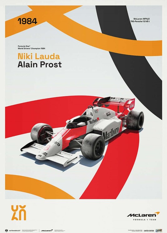 Umělecký tisk McLaren Racing - MP4/2 - 60th Anniversary - 1984, 50 × 70 cm