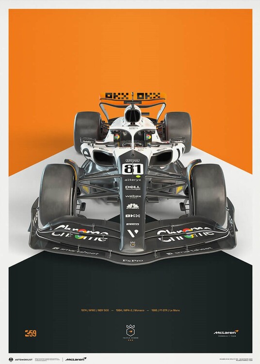 Levně Umělecký tisk McLaren Formula 1 Team - Oscar Piastri - The Triple Crown Livery - 60th Anniversary - 2023, Automobilist, 50 × 70 cm
