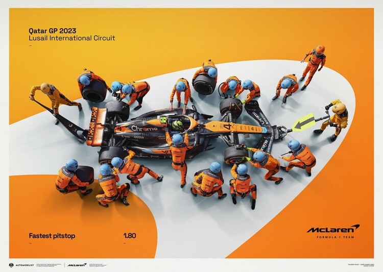 Levně Umělecký tisk McLaren Formula 1 Team - 1.80 - World Record Fastest Pit Stop - 2023, Automobilist, 70 × 50 cm