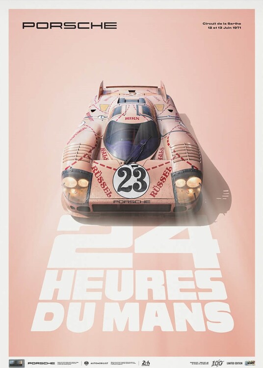 Umělecký tisk Porsche 917/20 - Pink Pig - 24h Le Mans - 1971 | Limited Poster Re-edition, 50 × 70 cm