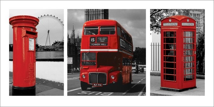 Umělecký tisk Londýn - Red Triptych