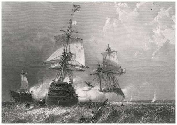 Ilustrace Old engraved illustration of sea fight, mikroman6, 40 × 30 cm