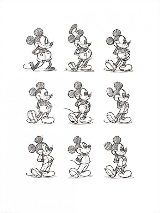 Kunstdruck Micky Maus (Mickey Mouse) - Sketched Multi