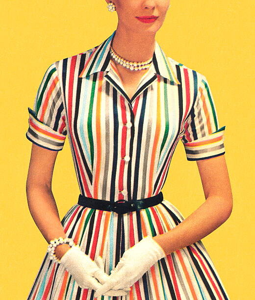 Ilustrace Woman Wearing Striped Dress and White Gloves, CSA Images, 35 × 40 cm