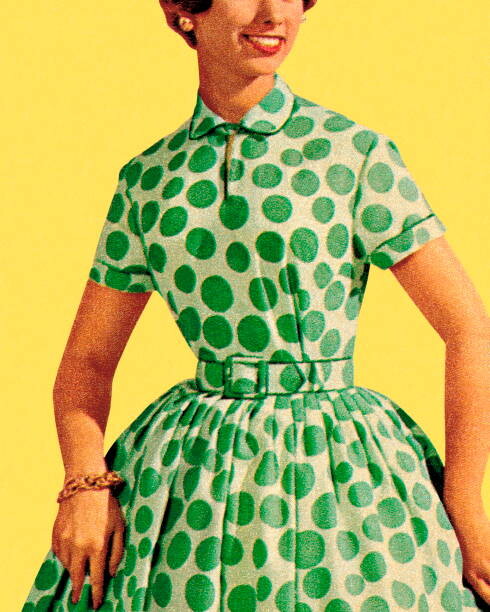 Ilustrace Woman in Green Polka Dot Dress, CSA-Images, 30 × 40 cm