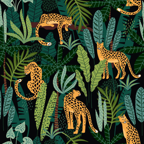 Levně Plakát, Obraz - Vestor seamless pattern with leopards and, Nadezda_Grapes, 40 × 40 cm