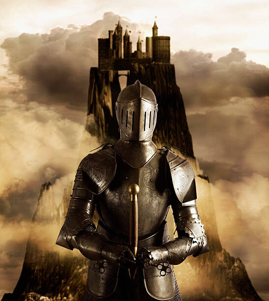 Ilustrace Person in armor guarding castle, Colin Anderson Productions pty ltd, 35.8 × 40 cm