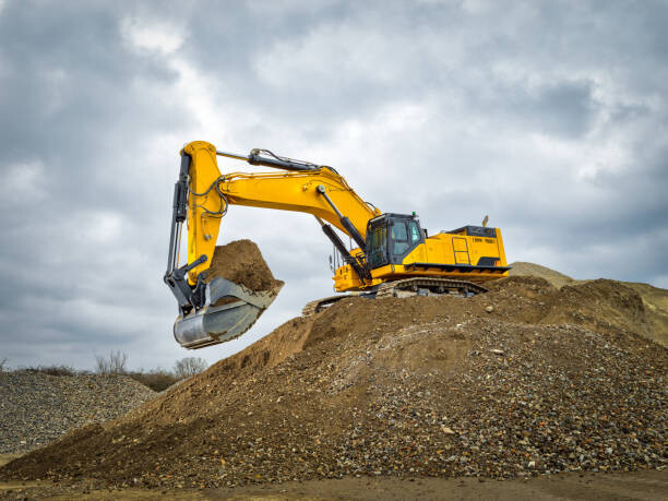 Levně Plakát, Obraz - Excavator blue sky heavy machine construction site, bjdlzx, 40 × 30 cm