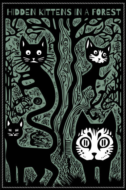 Ilustrace Hidden kittens in a forest, Chrisseee, 26.7 × 40 cm