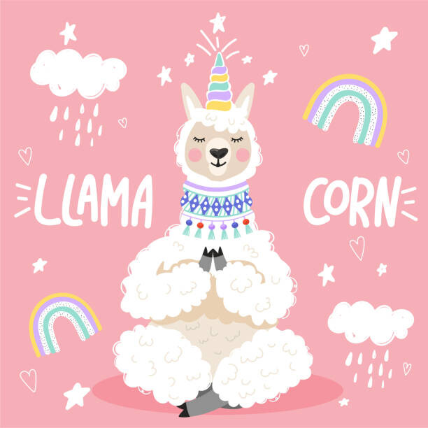 Ilustrace Cute cartoon alpaca with a unicorn, Iryna Reshetniak, 40 × 40 cm