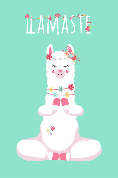 Ilustrace cute cartoon lama alpaca in youga, Anna Morozova, 26.7 × 40 cm