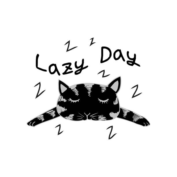 Ilustrace Cute cat with word lazy day.,, Handini_Atmodiwiryo, 40 × 40 cm