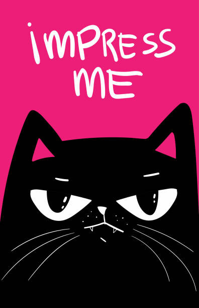 Ilustrace Black Cat with grumpy face. saying, Marianna Pashchuk, 26.7 × 40 cm