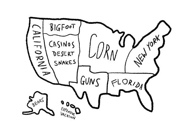 Ilustrace America according to Europeans - meme map, tupungato, 40 × 26.7 cm