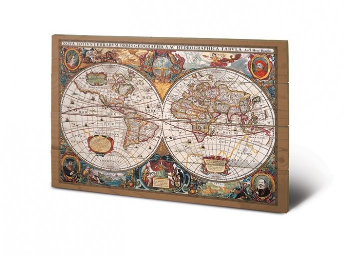 Poster su legno Mappa del Mondo - XVII secolo