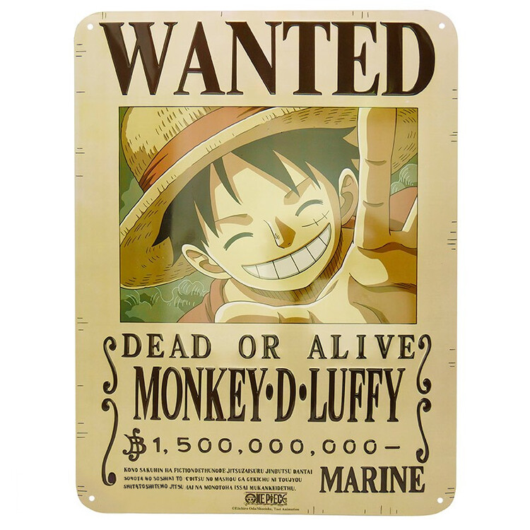 Plechová cedule One Piece - Luffy Wanted New World