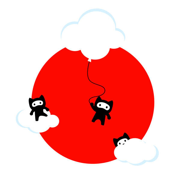 Levně Plakát, Obraz - Ninja cats in the sky pattern (Japanese edition), EuGeniaArt, 40 × 40 cm