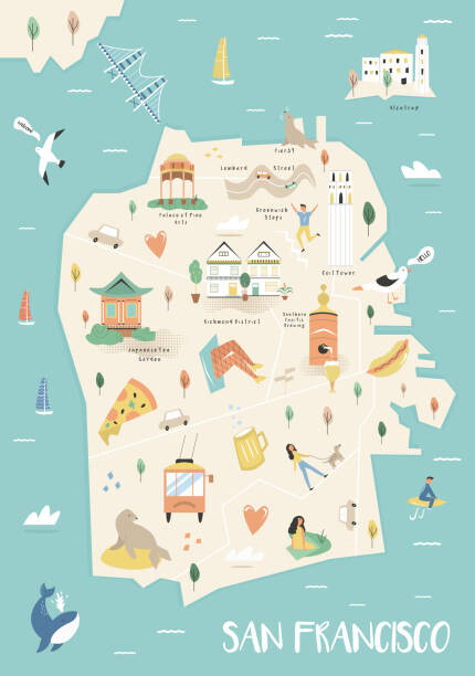 Levně Plakát, Obraz - San Francisco illustrated map with landmarks, undefined undefined, 26.7 × 40 cm