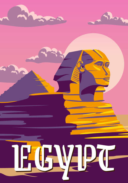 Ilustrace Vintage Poster Ancient Sphinx, Egypt Pharaoh, VectorUp, 26.7 × 40 cm