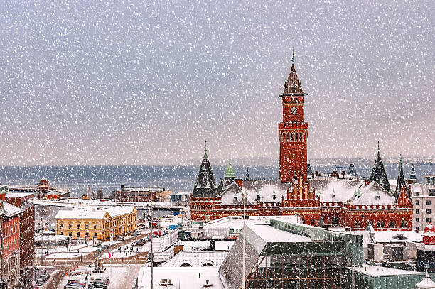 Levně Plakát, Obraz - Snowy Helsingborg Skyline, Tonygers, 40 × 26.7 cm