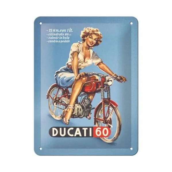 Levně Plechová cedule Ducati - Cilindrata 60 Pin Up, 15 x 20 cm