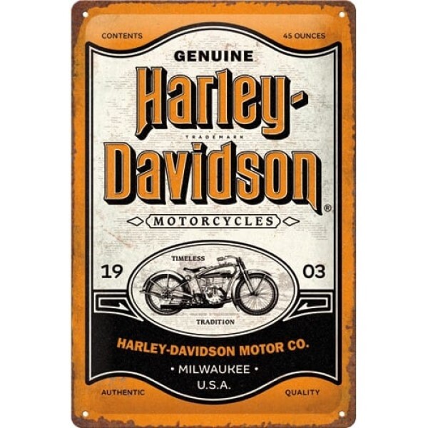 Levně Plechová cedule Harley-Davidson - Genuine Motorcycles, 20 x 30 cm