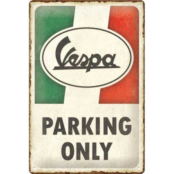 Levně Plechová cedule Vespa - Parking Only Italian, 20 x 30 cm