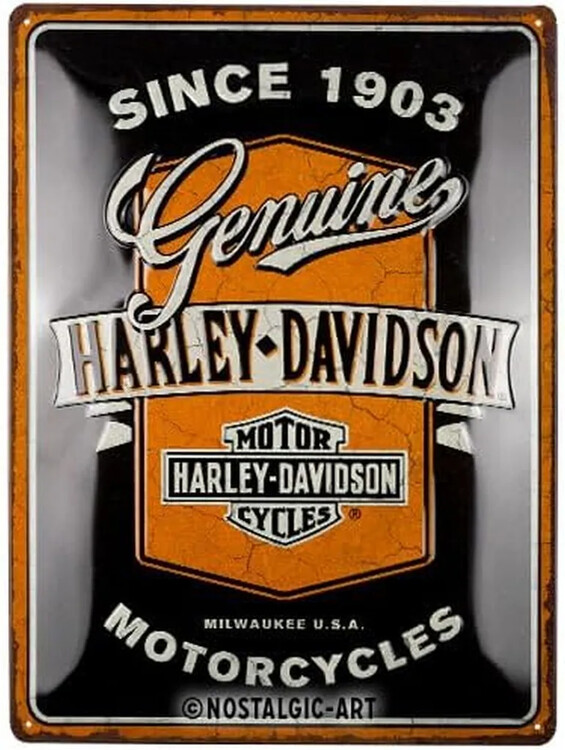 Levně Plechová cedule Harley-Davidson - Genuine Motorcycles, 30 x 40 cm