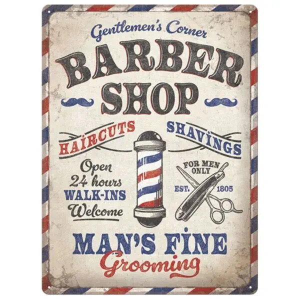 Levně Plechová cedule Barber Shop, 30 x 40 cm