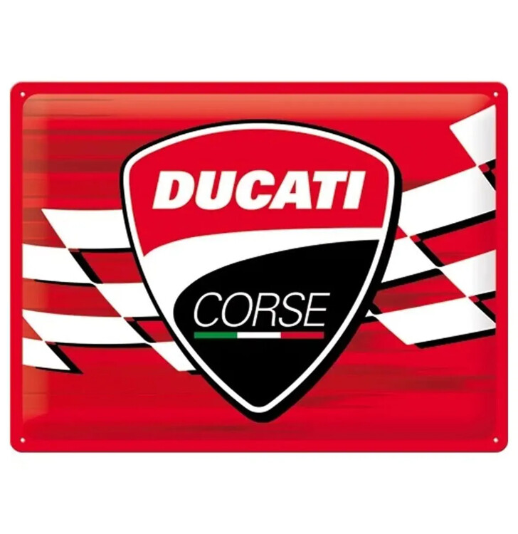Levně Plechová cedule Ducati Corse - Logo Racing Flag, 30 x 40 cm